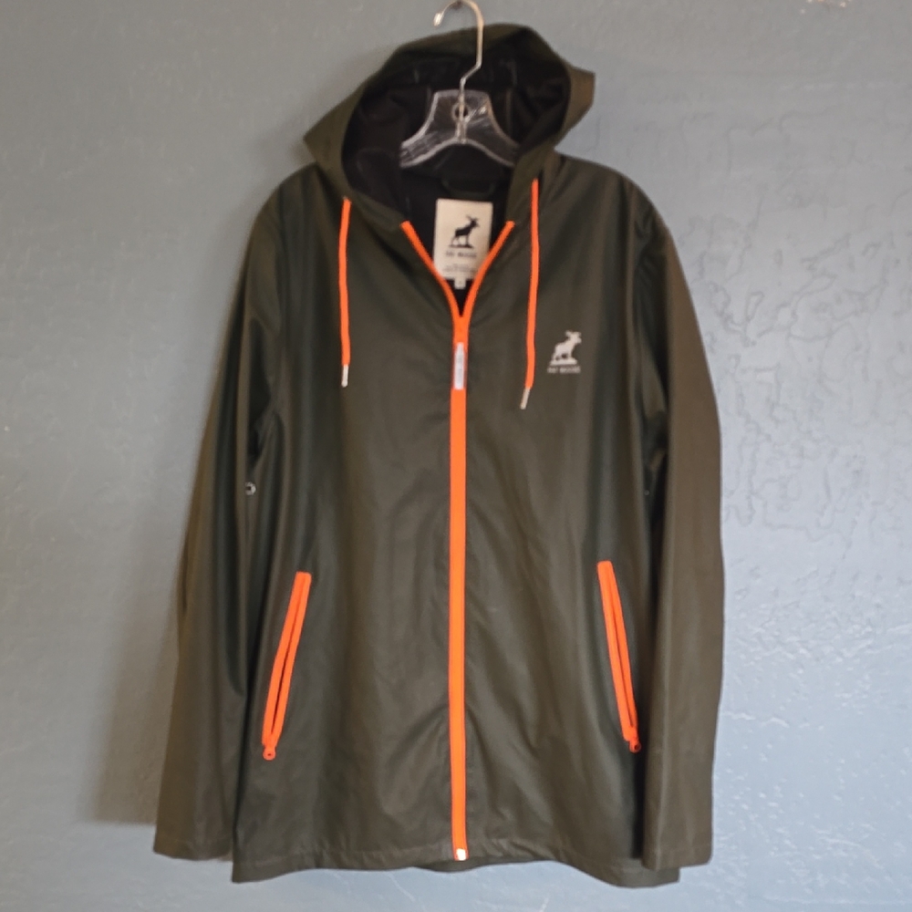 Fat Moose Men's Olive Raincoat with Orange Accents